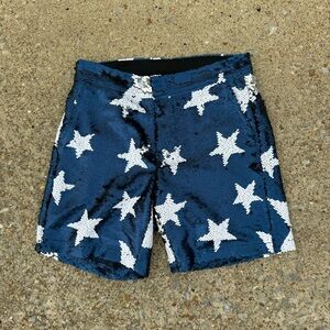 Any Old Row Sparkly Blue and White Stars Sequins High Waisted Shorts Small
